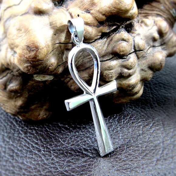 Solid 925 Sterling Silver Egyptian Ankh Pendant, Men's Key of Life Cross Jewelry - Picture 1 of 11